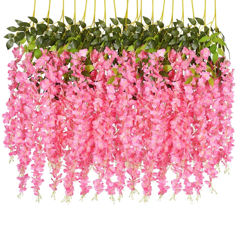 DearHouse 6 Pack Artificial Fake Wisteria Vine Ratta Hanging Garland Silk Flowers String Party Home Wedding Decor, 3.75 Feet/Piece,Pink - Image 1